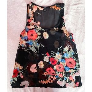 F21 Floral Mesh Top